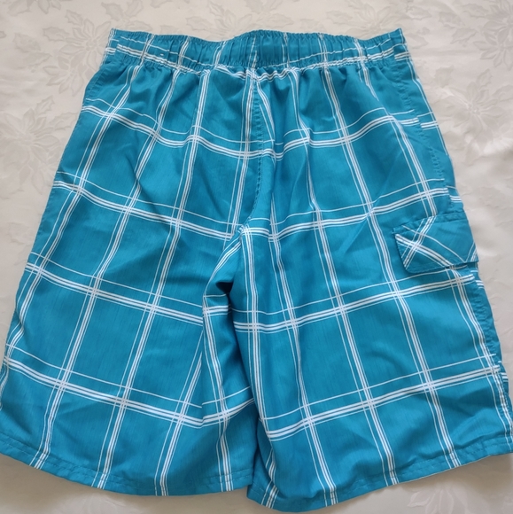 Ocean Pacific turquoise plaid swim shorts lined - Picture 2 of 7